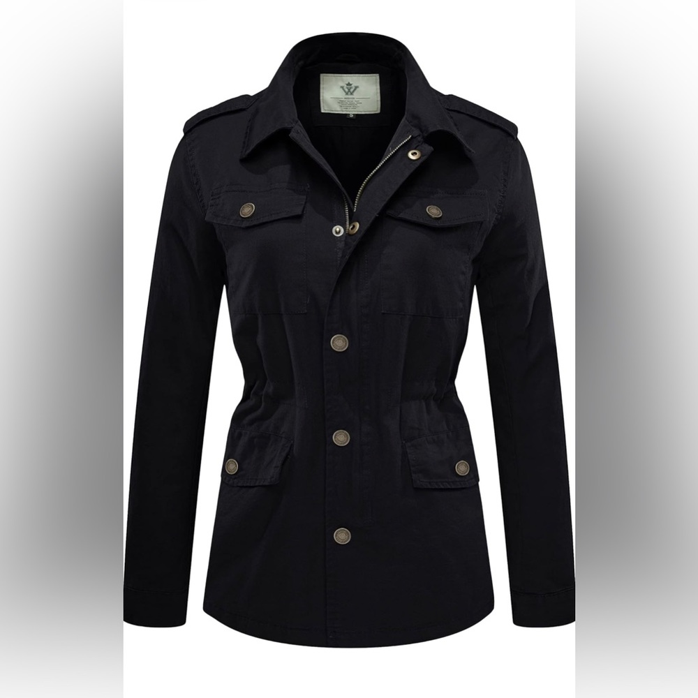 WENVEN Women’s Lightweight Canvas Cotton Military Jacket, Black Size Small